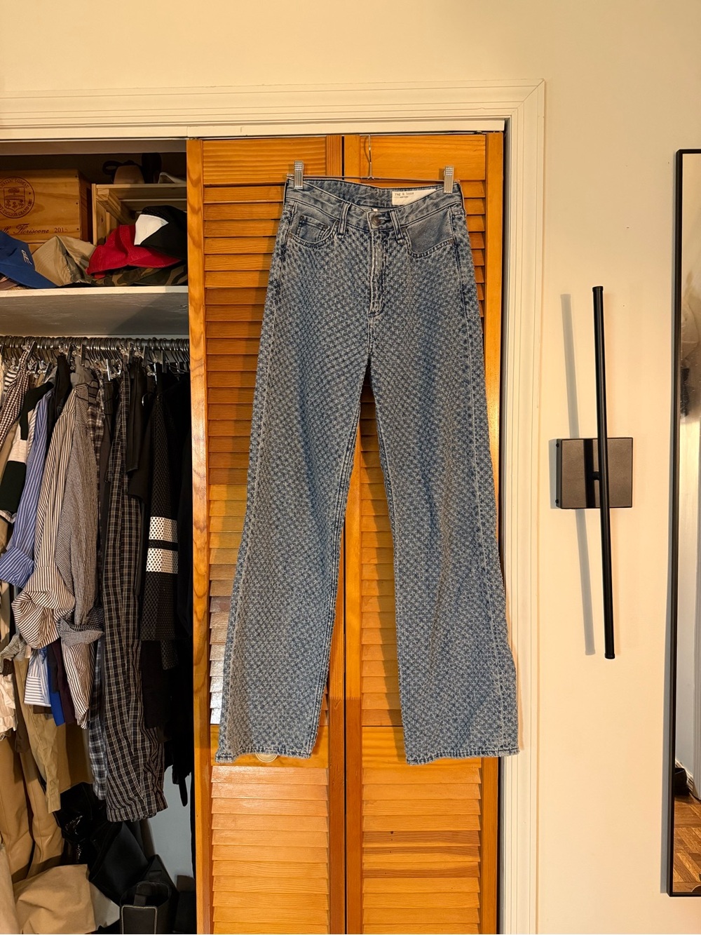 rag & bone Light Blue Logan Distressed Textured Wide-Leg Jeans